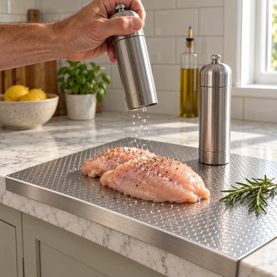 Prymally salt and pepper mill set, stainless steel with ceramic burr